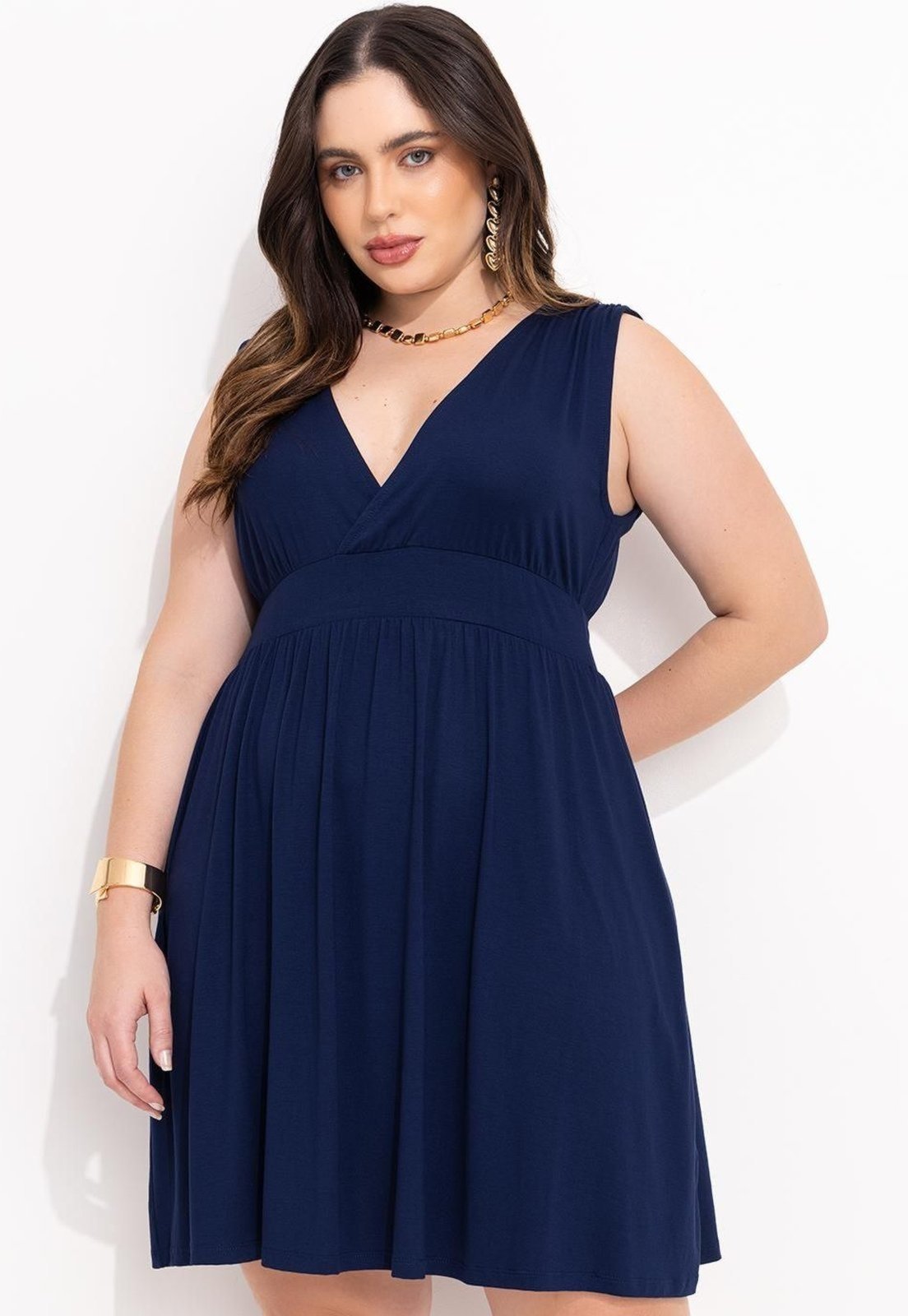 Vestido Em Malha De Viscose Azul Quintess
