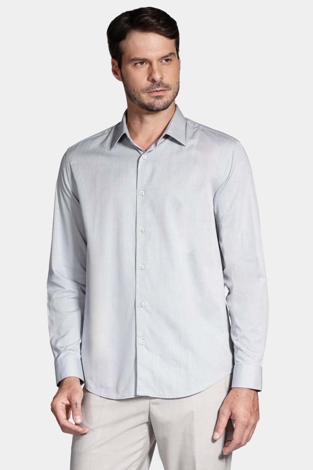 Camisa Aramis Manga Longa Regular Cinza Claro