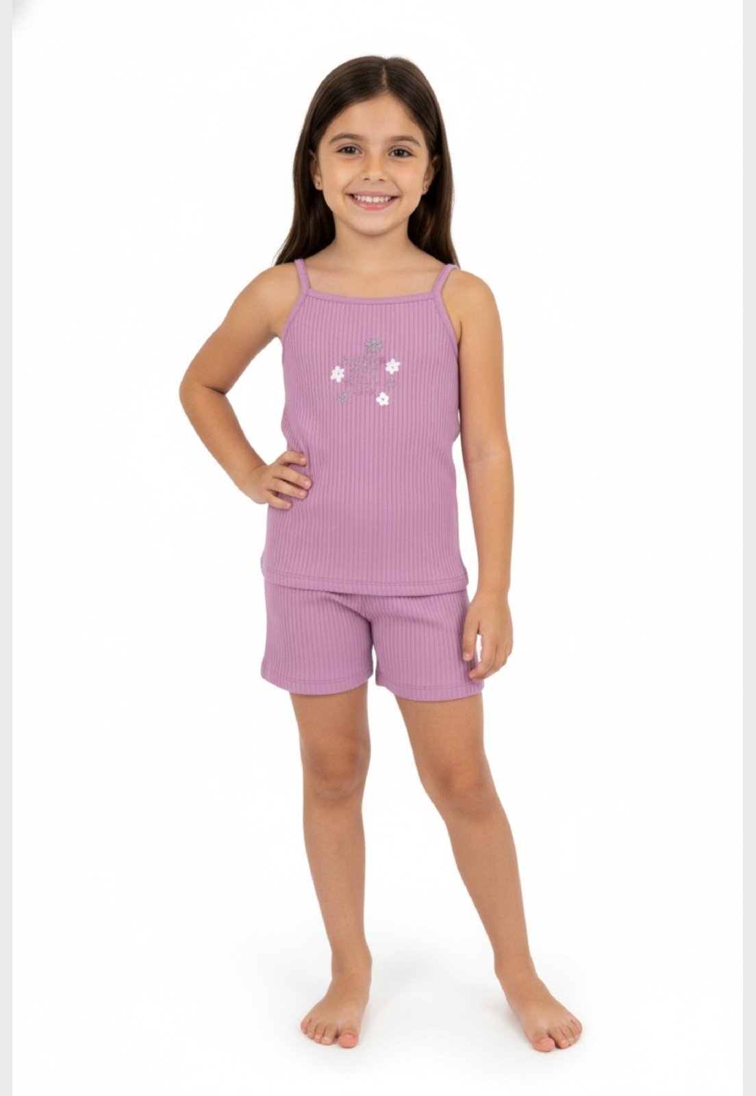 Infantil - Conjunto em Ribana Canelada Menina com Regata e Short Guloseima Roxo