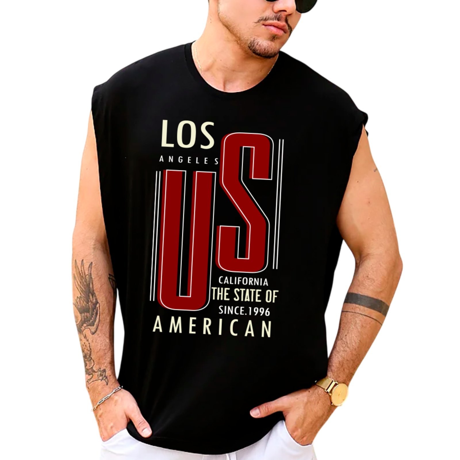 Camiseta Regata Machão Ousy Los Angeles Oversized Masculina Preto