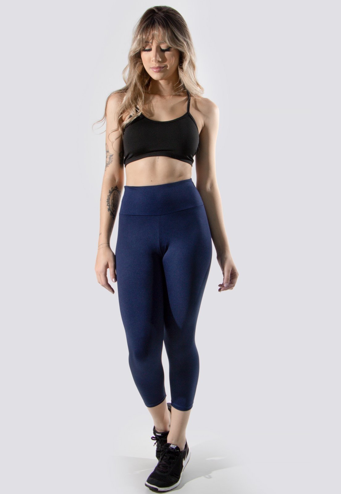 Calça 4 Estações Legging Corsário Midi Curta Cintura Alta Feminino Azul Marinho