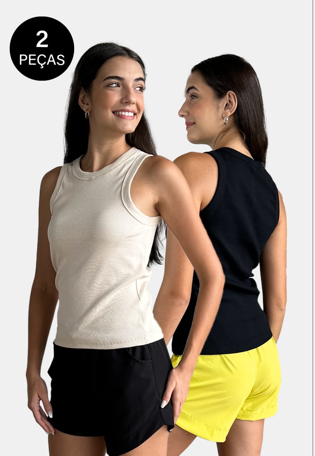 Kit 2 Regatas Canelada Confortável Feminina 100% Algodão Preto e Off-White Preto,Off-White