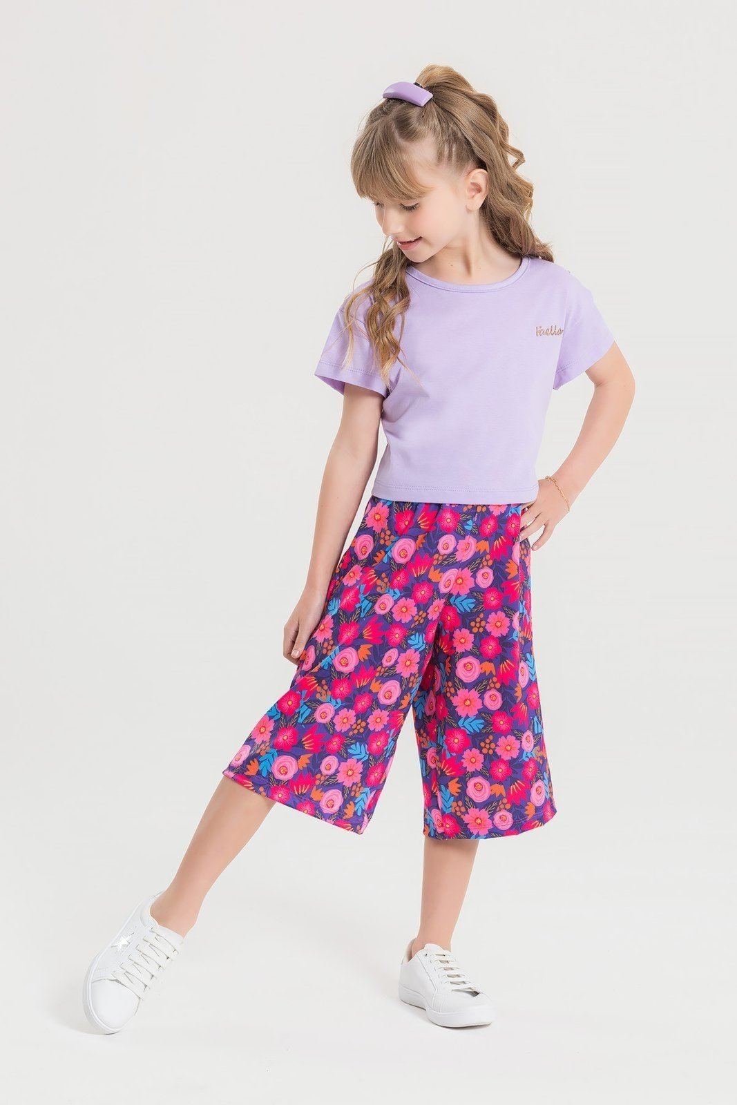 Vista 2 Infantil - Conjunto Verão Feminino Pantalona Faella Florido - Lilás Mega Kids unico Mega Kids unico