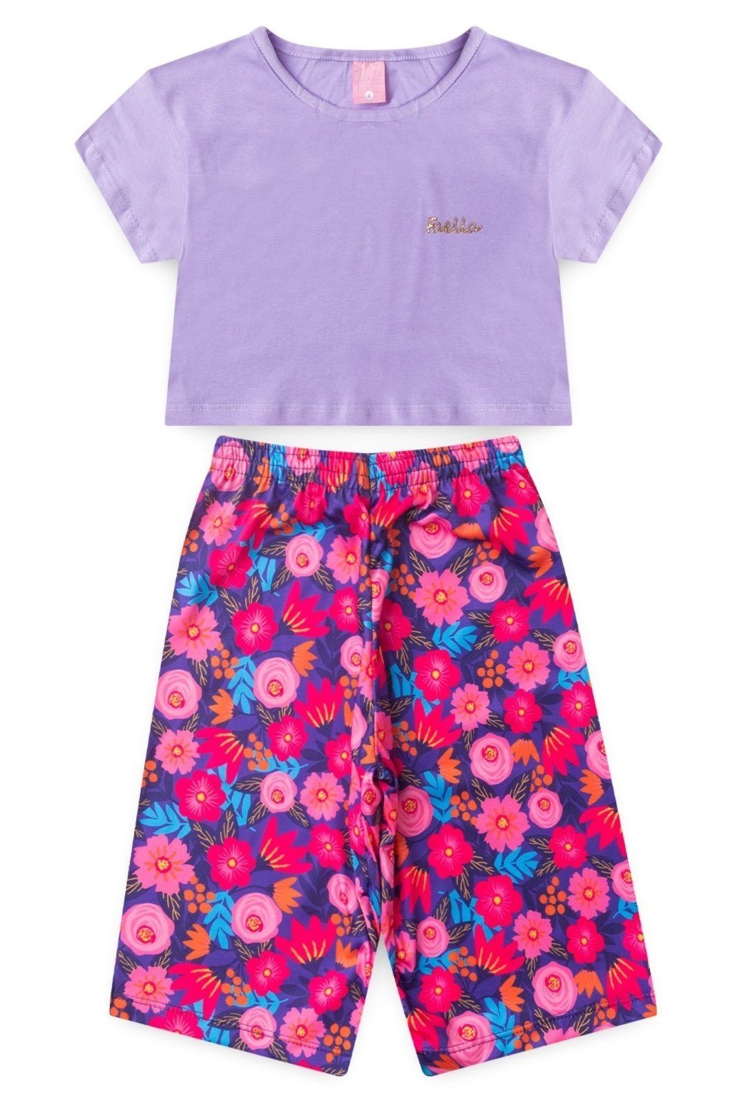 Vista 3 Infantil - Conjunto Verão Feminino Pantalona Faella Florido - Lilás Mega Kids unico Mega Kids unico