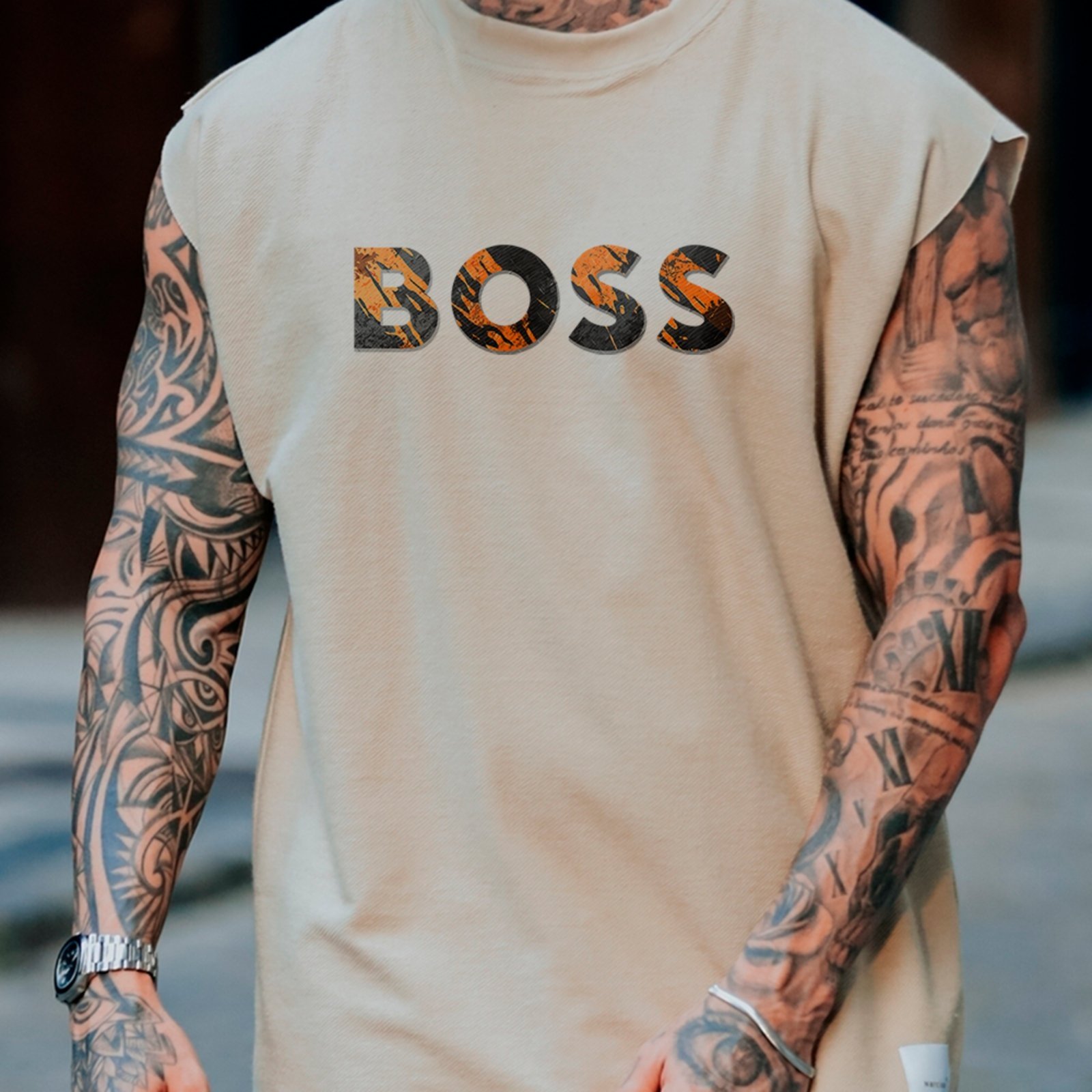 Camiseta Regata Machão Boss Street Style Fashion Urbano Off White