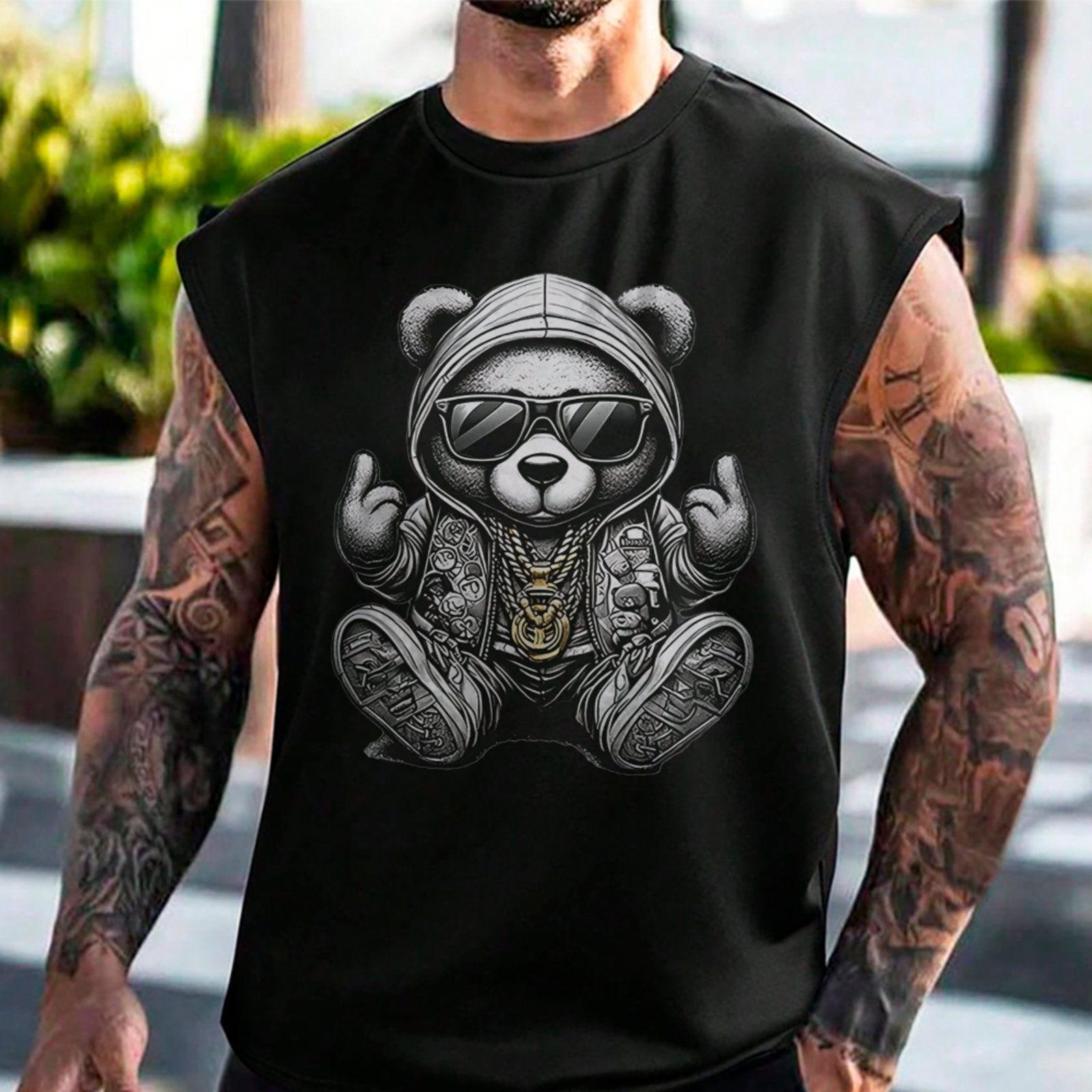 Camiseta Regata Machão Urso Streetwear Hip Hop Premium Estilo Preto