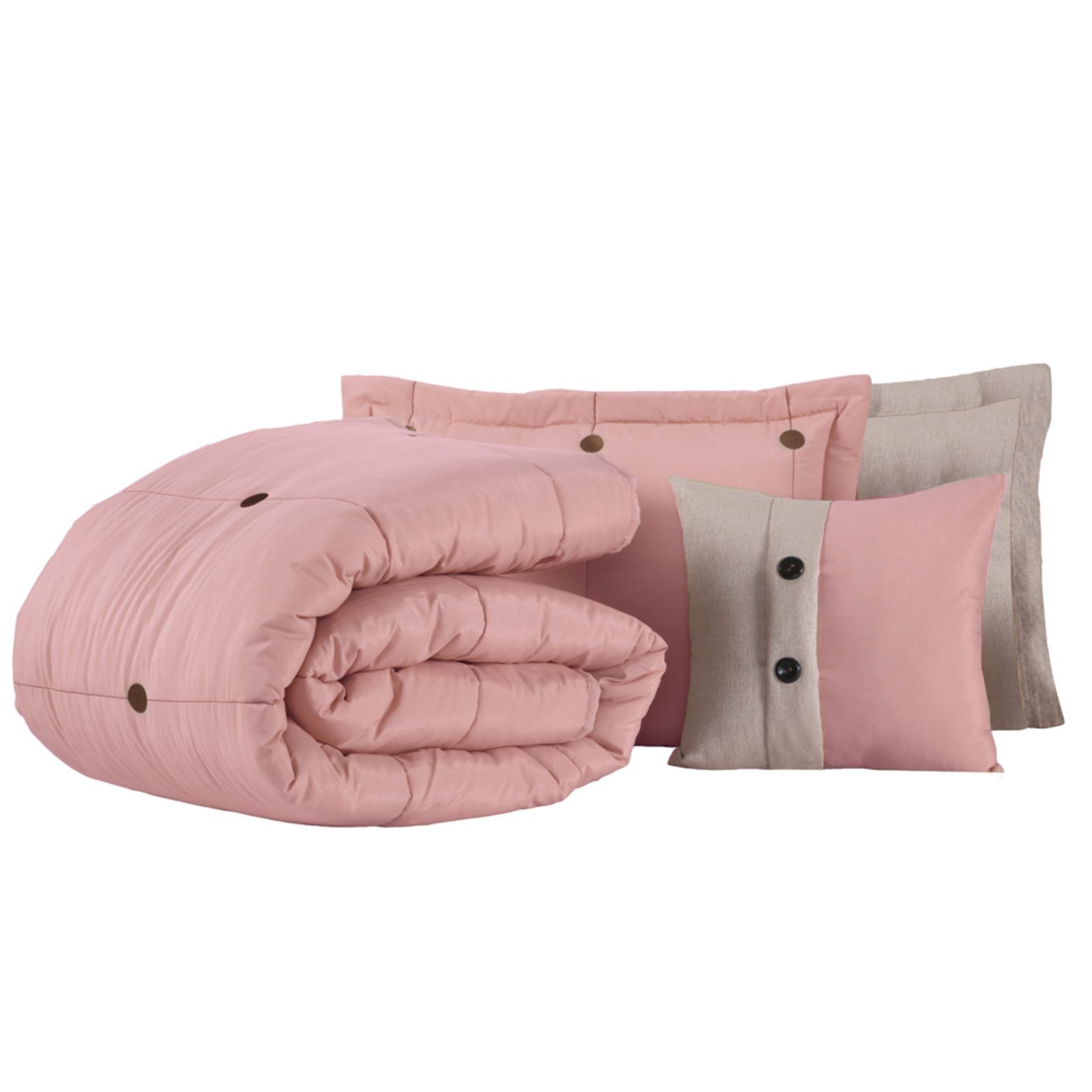 Kit Cobre Leito Colcha Casa Scarpa Button Queen 200 Fios Bordado 7 Peças - Rosê