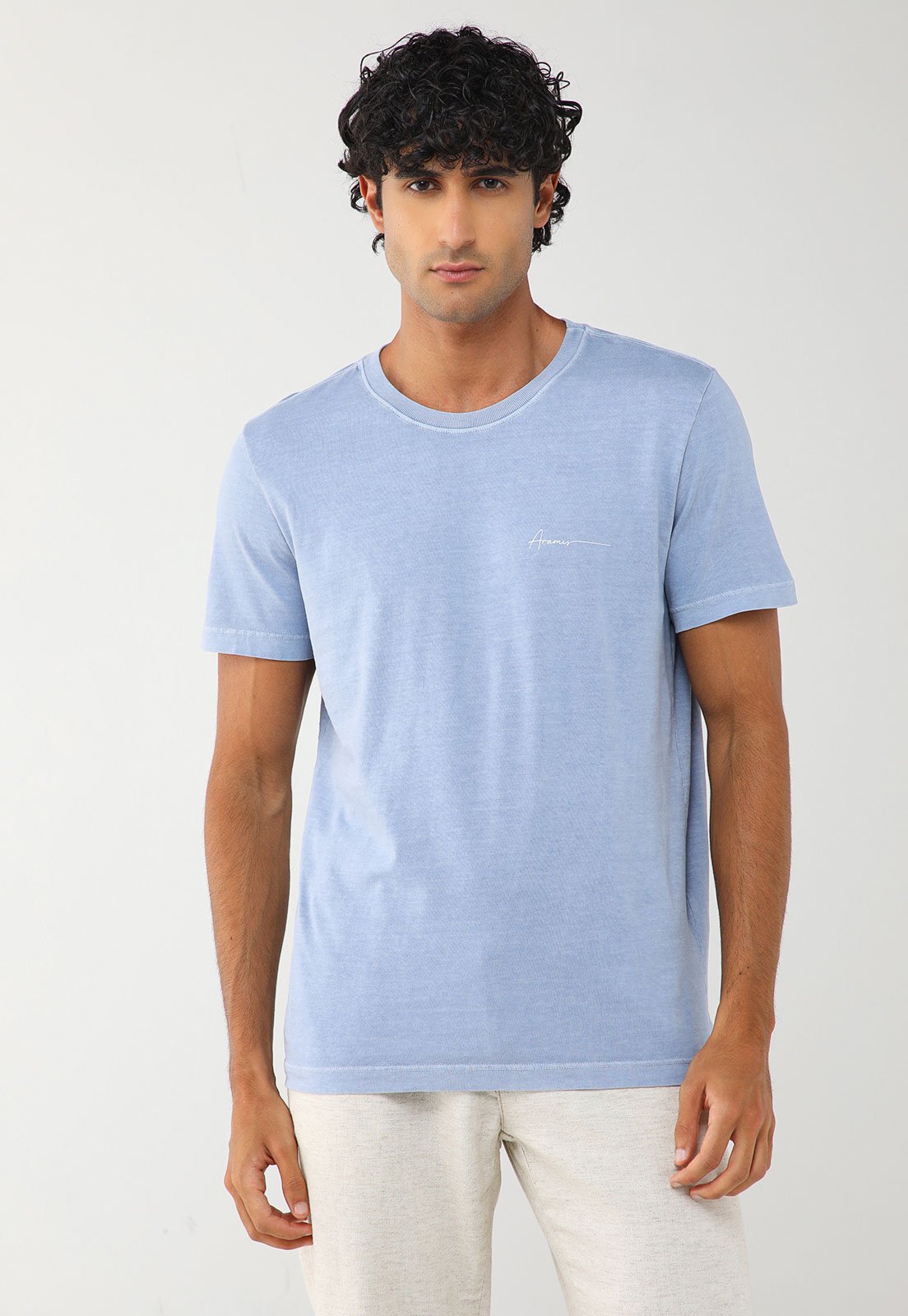 Camiseta Masculina Aramis Logo Bordado Azul Claro