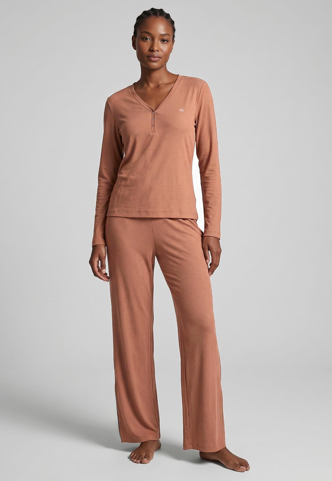Conjunto de Pijama Feminino Calvin Klein Underwear Manga Longa Terracota