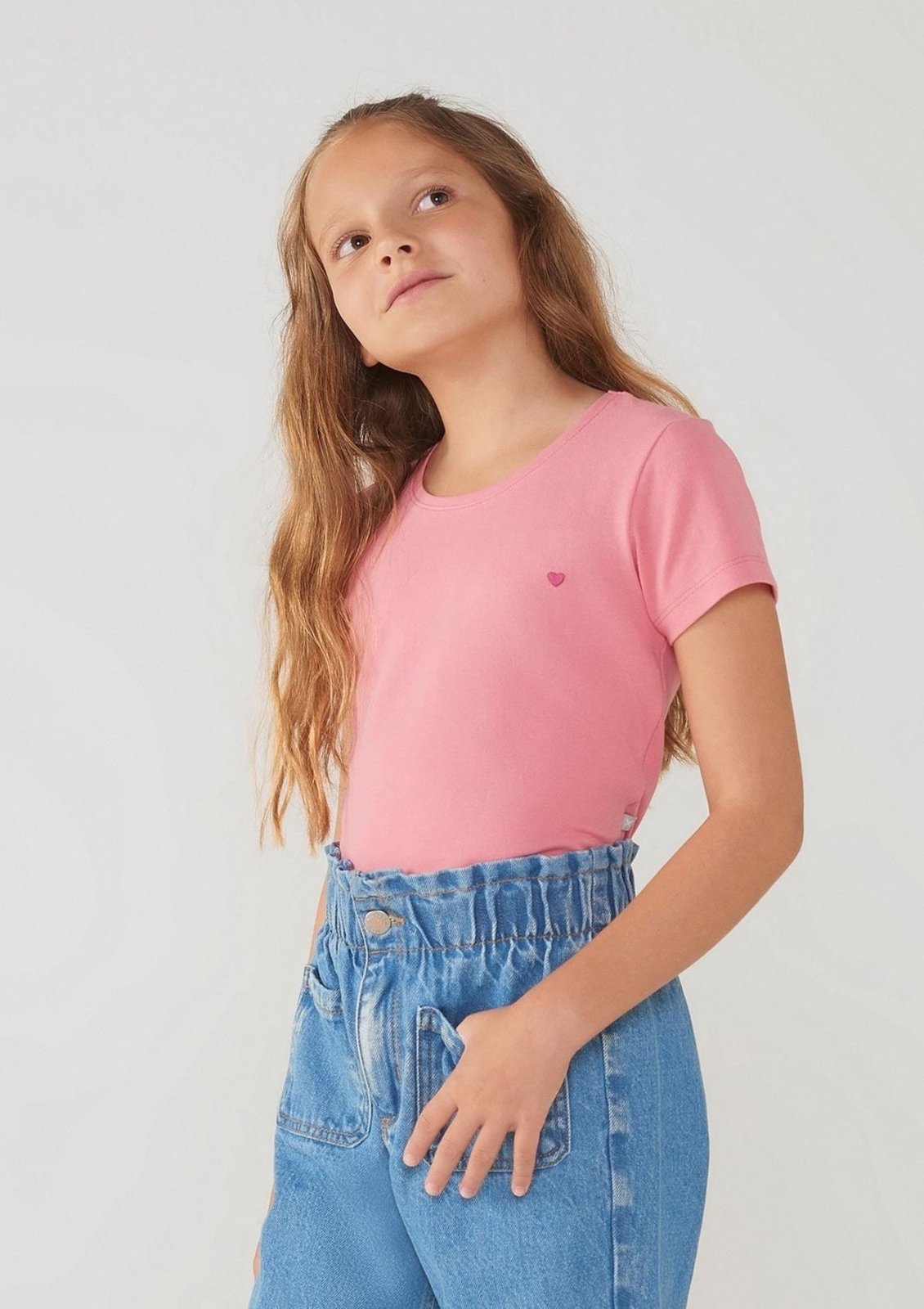 Infantil - Blusa Básica Menina Com Bordado Coração Hering