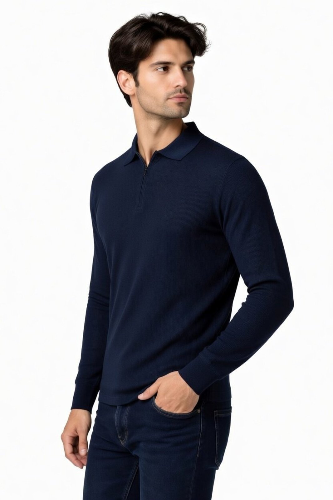 Camisa Manga Longa D Bell Outlet Fashion ZIper Azul Marinho