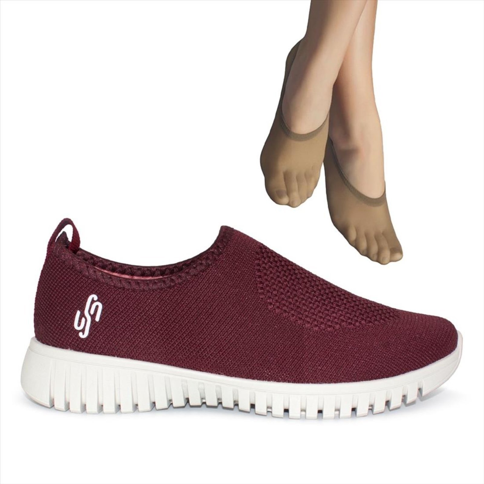 Tênis Usaflex Feminino Tricot AE2208+2P de Meias Color Sports Sapatilha 9055.001