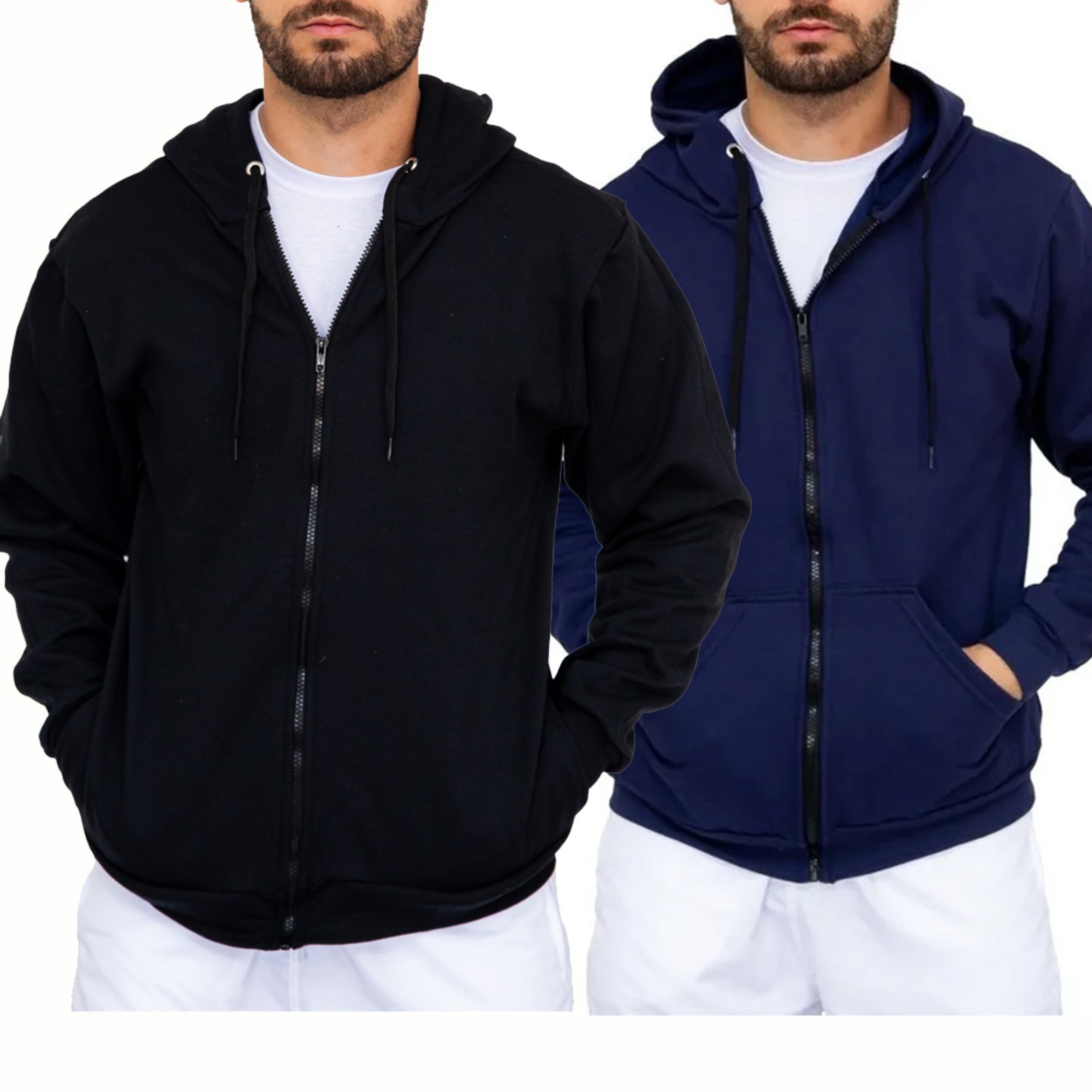 Kit de 2 Moletons Aberto ziper Moletom Blusa de Frio Casual Preto e Azul escuro Marinho