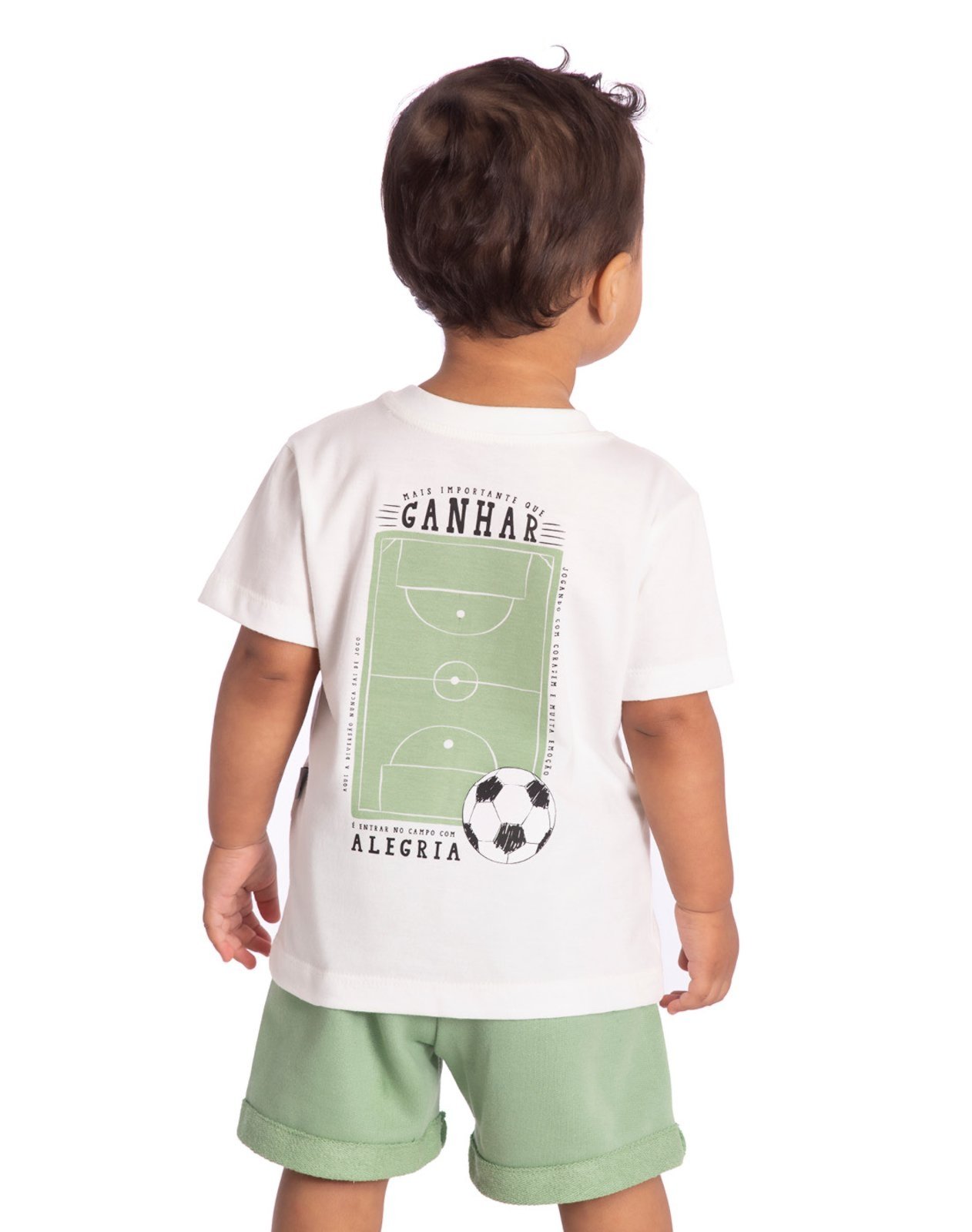 Infantil - Conj. camiseta manga curta off white futebol + bermuda moletinho verde