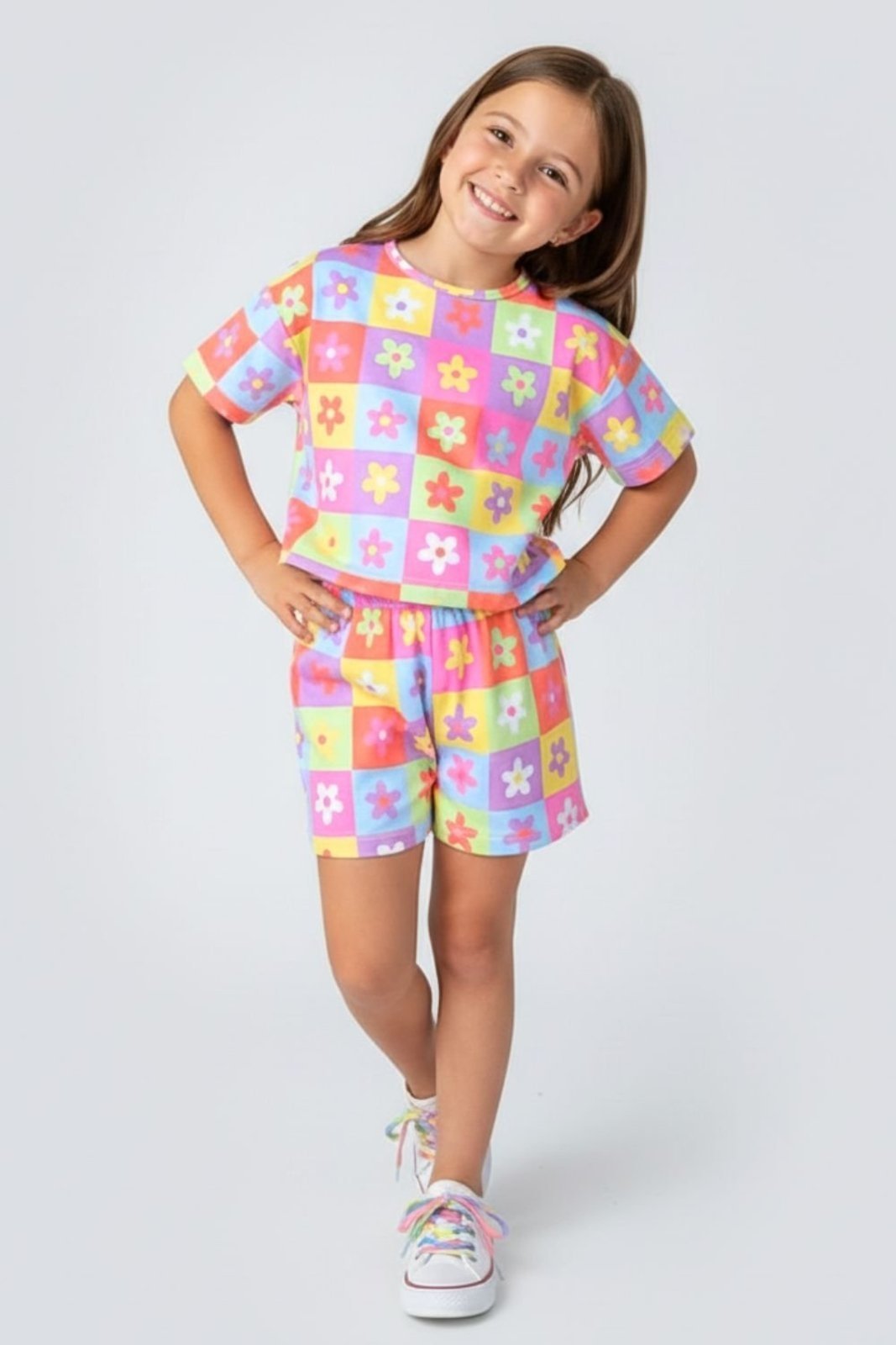 Infantil - Conjunto Bem Vestir Feminino Blusa Box e Shorts Floral Rosa