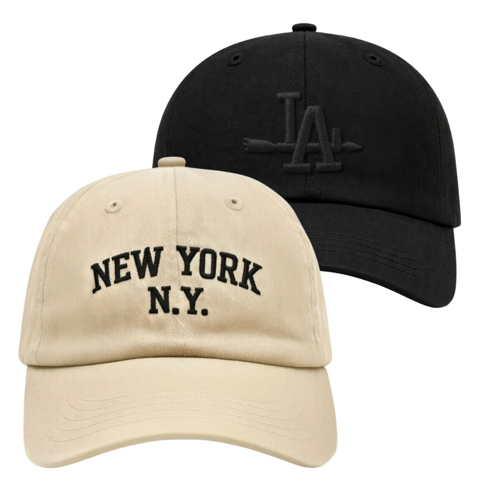 Kit 2 Bonés Bordado Aba Curva com Ajuste Relaxado Moderno NY LA Bordado