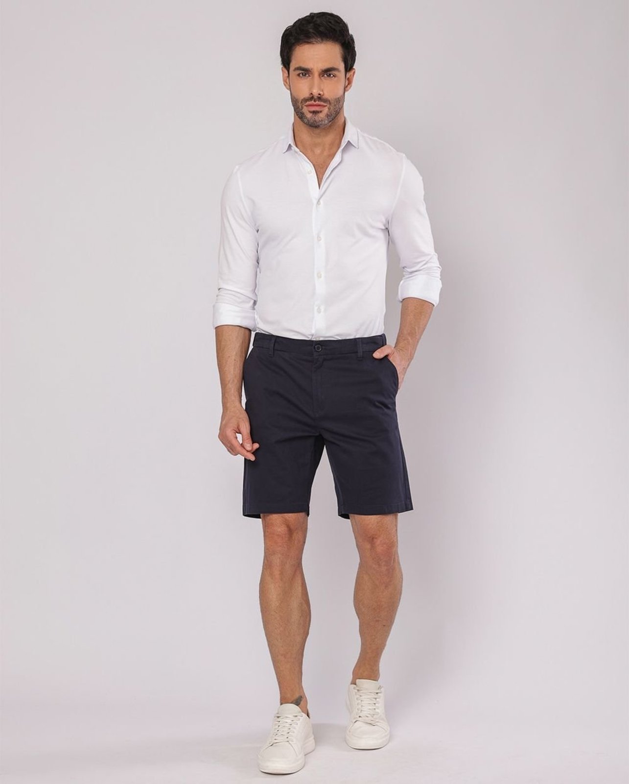 Bermuda Masculina Chino Elástico No Cós 11100 Azul Marinho Consciência