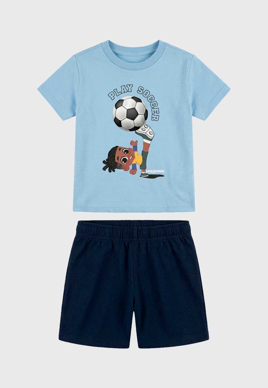 Conjunto Elian Camiseta Estampa Futebol e Short Azul-Marinho