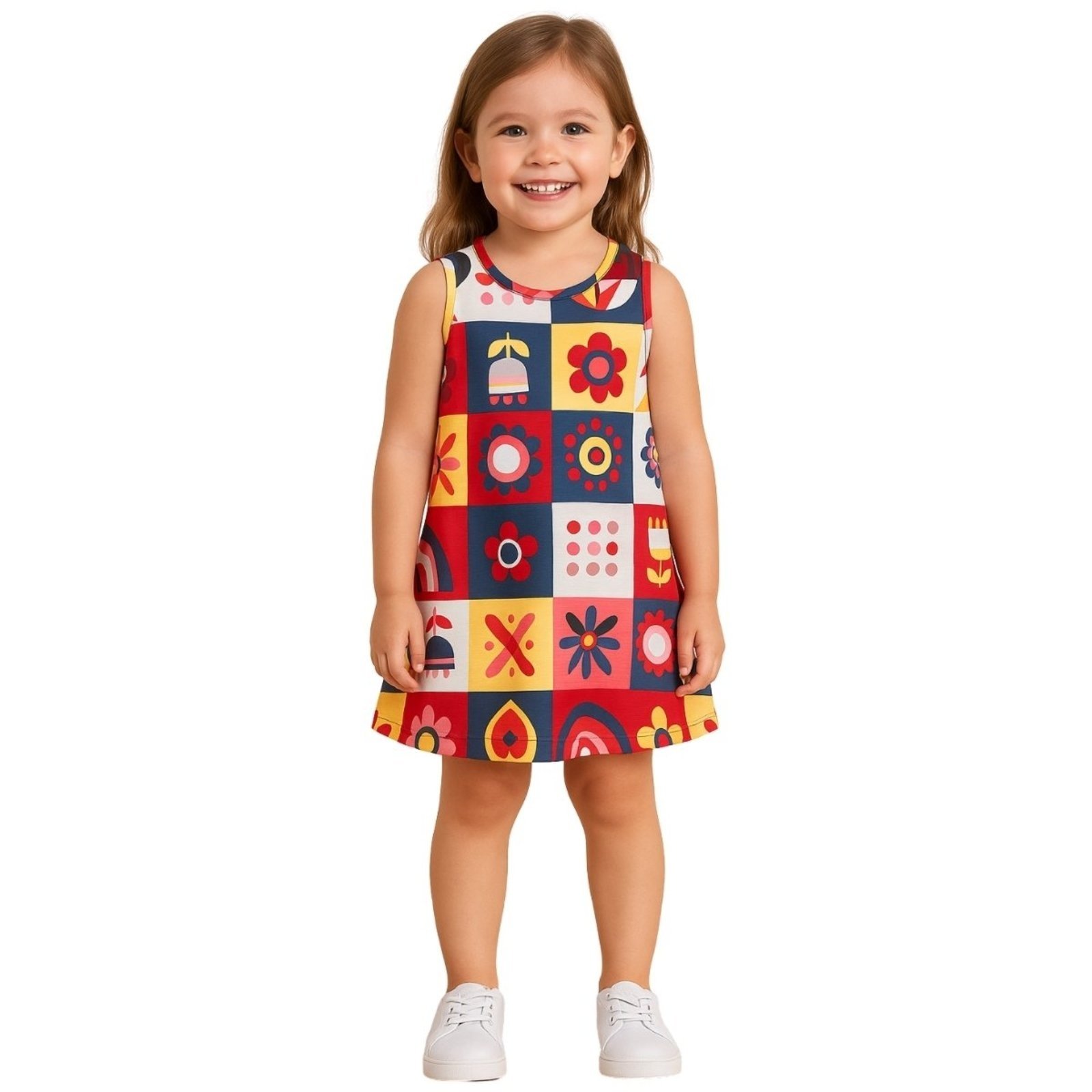 Vista 2 Infantil - Vestido Kyly Regata Floral Geométrico Pacifico azul Kyly azul