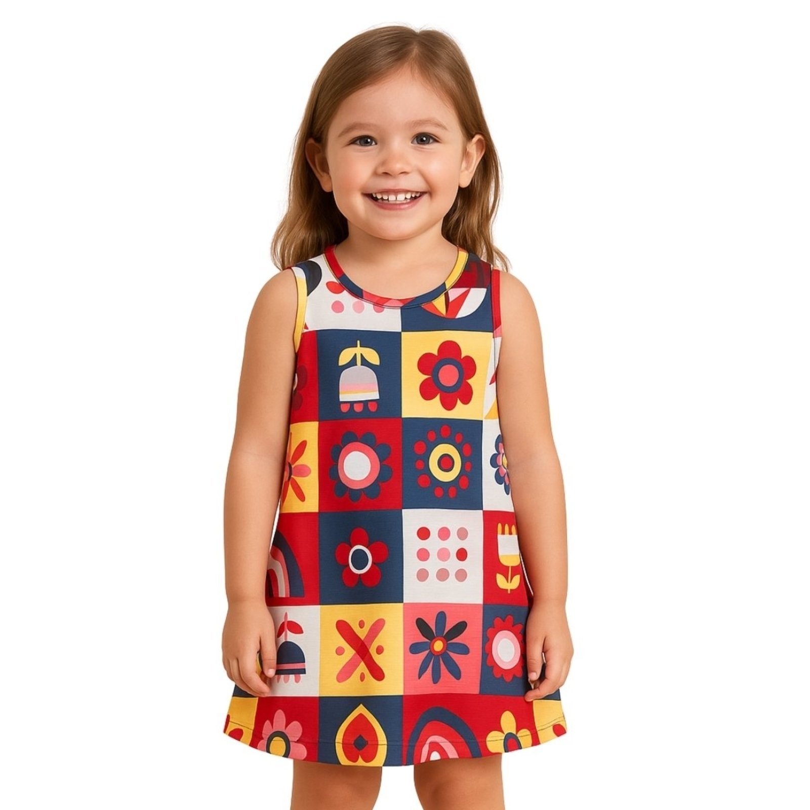 Vista 3 Infantil - Vestido Kyly Regata Floral Geométrico Pacifico azul Kyly azul