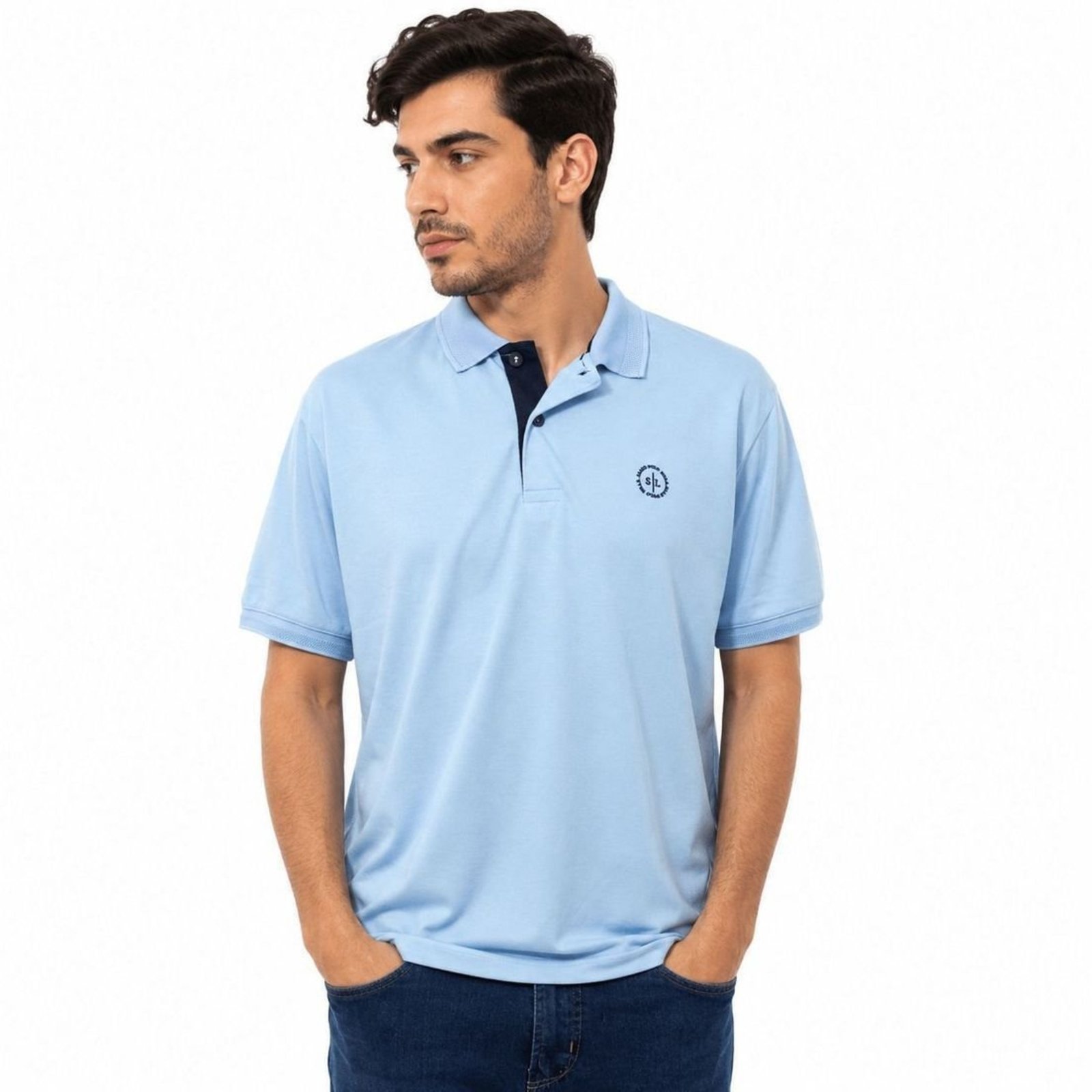 Camisa Polo Masculina Sallo Slim Fit Azul Claro 4711 - Azul - Sallo