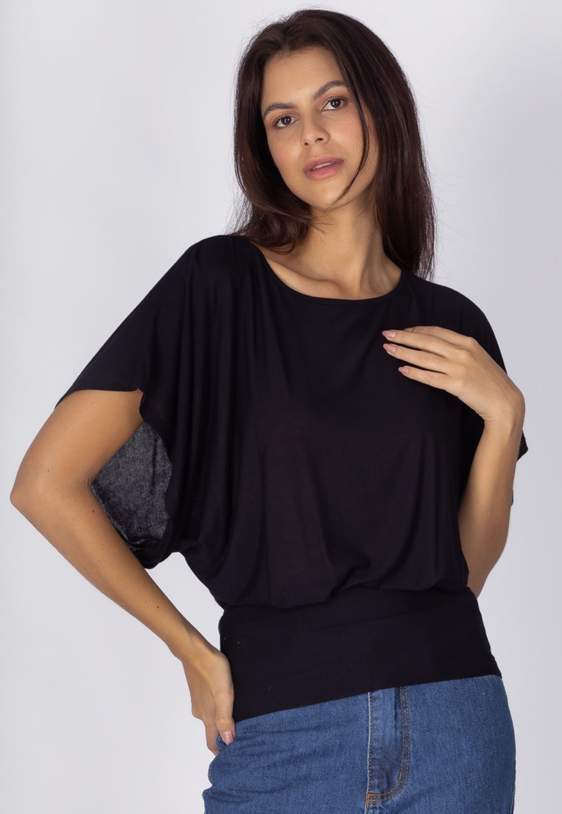 Blusa Morcego Amazonia Vital Malha Bororo Preta