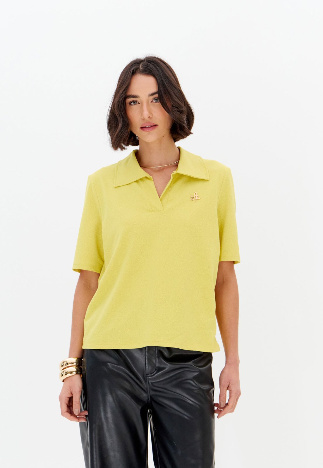 Blusa Feminina Lança Perfume Gola Polo Amarela