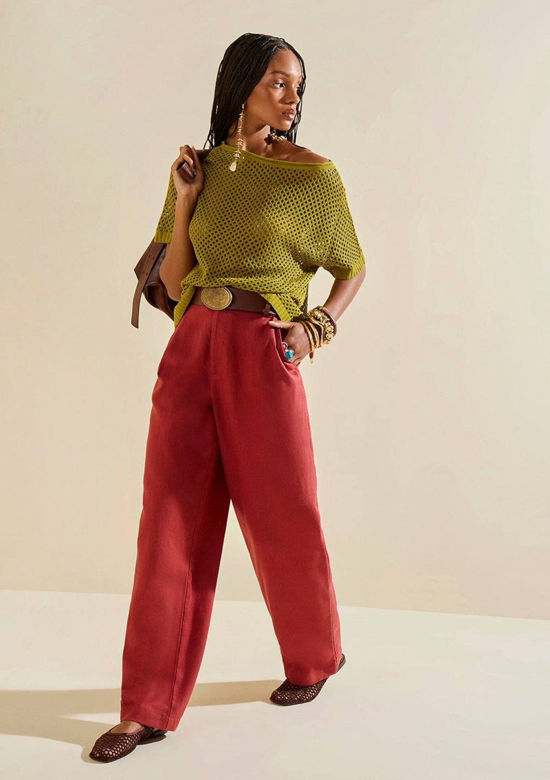 Blusa Morena Rosa Solta Decote Canoa Manga Curta Padrão Verde