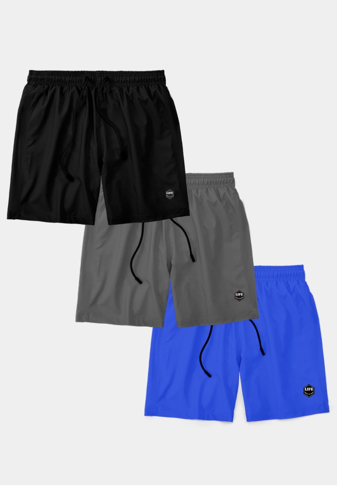 Kit 3 Shorts Masculino Básico Liso Bermuda Praia Mauricinho Tactel