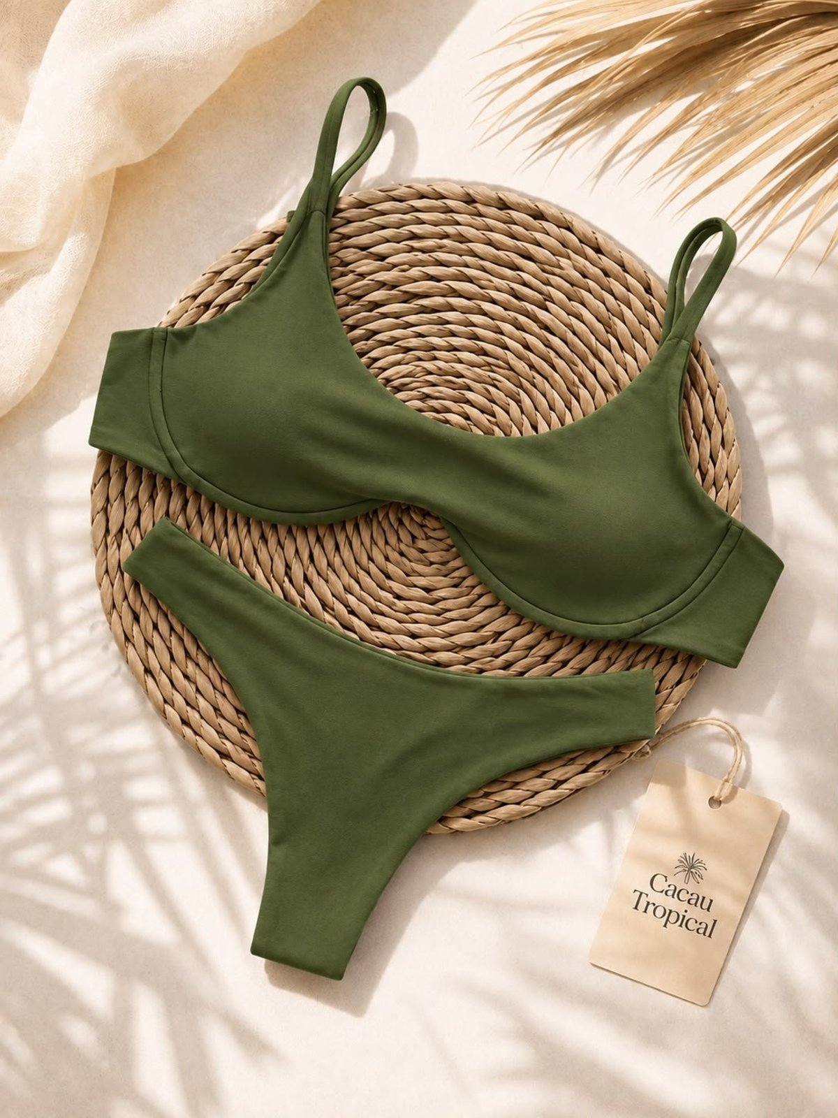 Biquíni Verde Militar Aviador Feminino Moda Praia Cacau Tropical