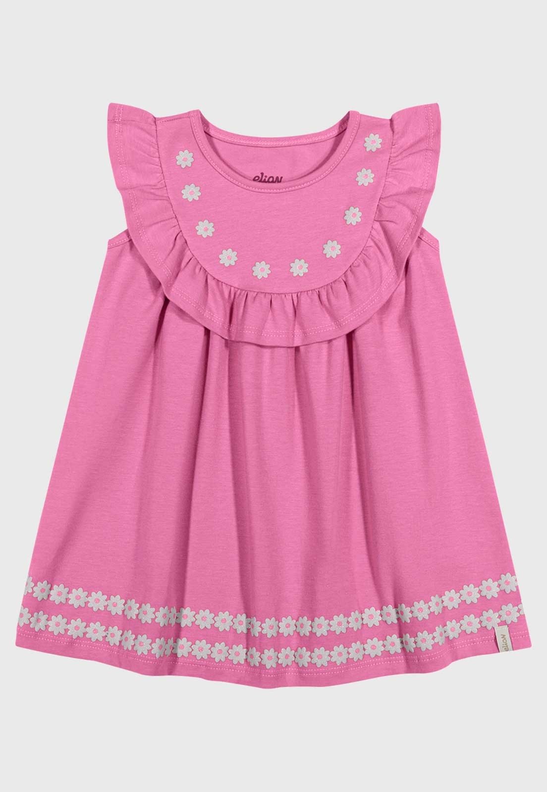 Vestido Elian Babados Flores Rosa