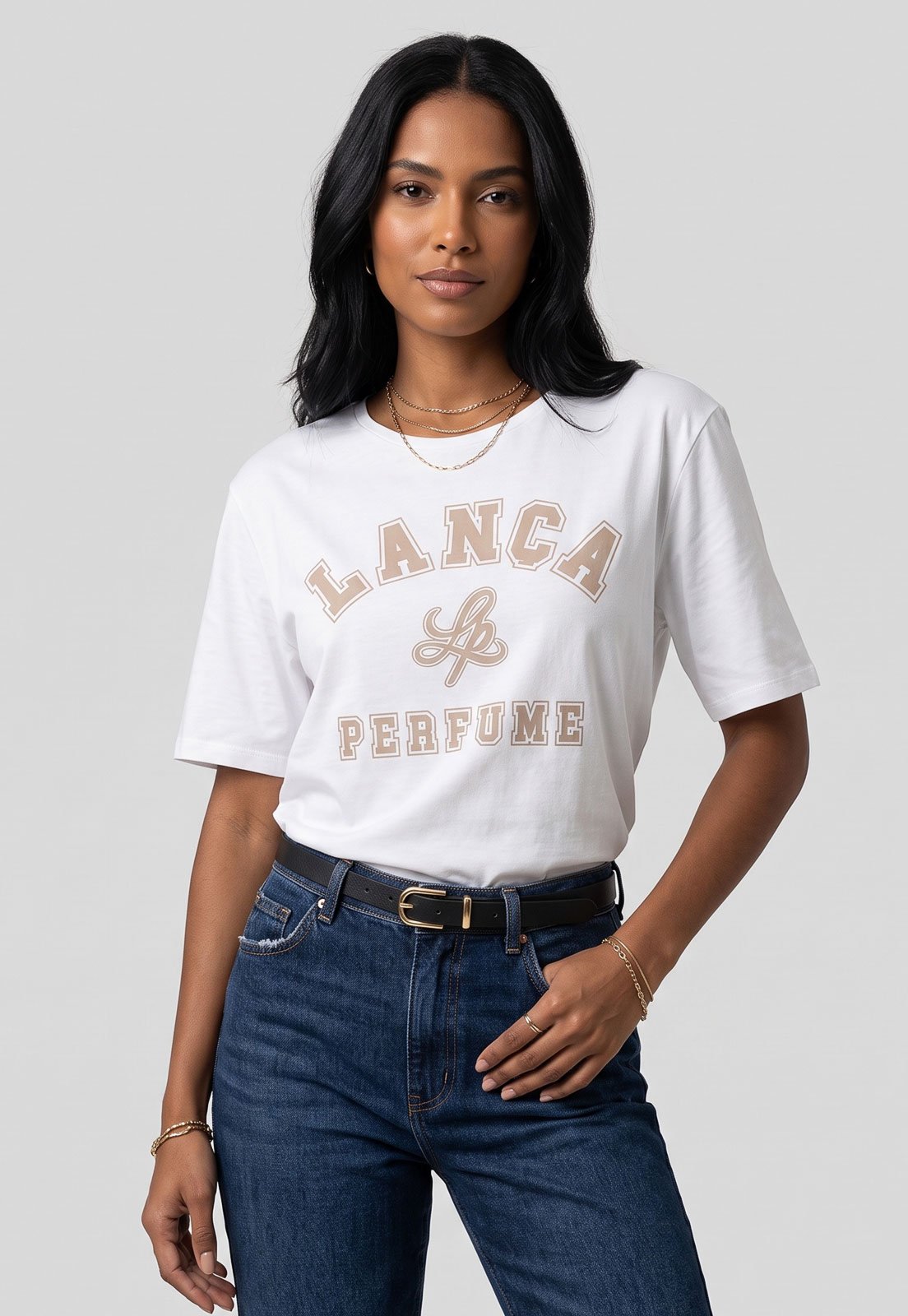 Camiseta Feminina Lança Perfume Estampa Frontal Branca