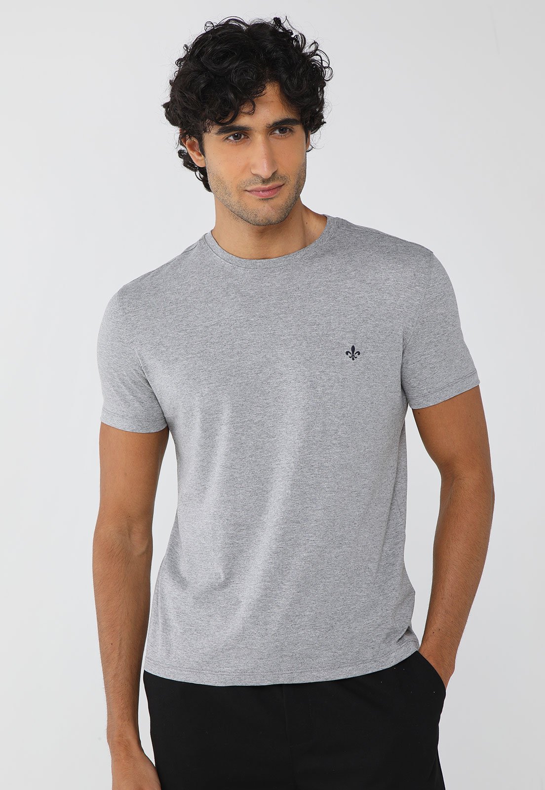 Camiseta Masculina Dudalina Bordado Minimalista Cinza Mescla