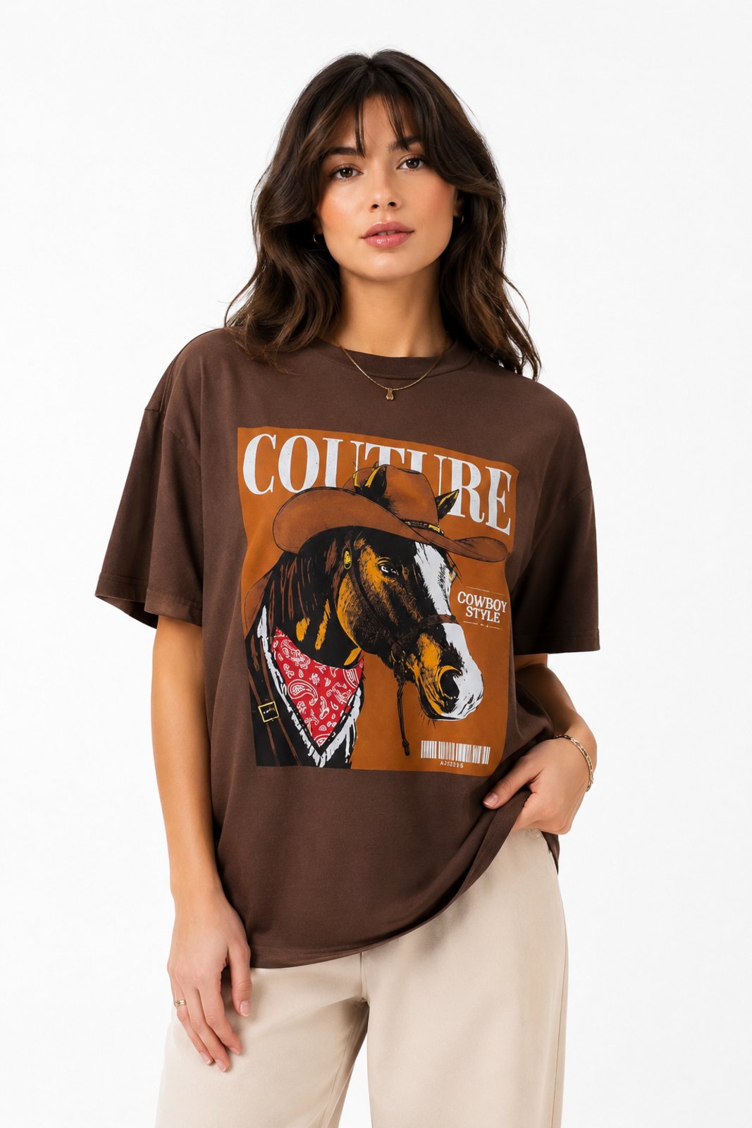Blusa T-Shirt Feminina Oversized D Bell Outlet Fashion Marrom