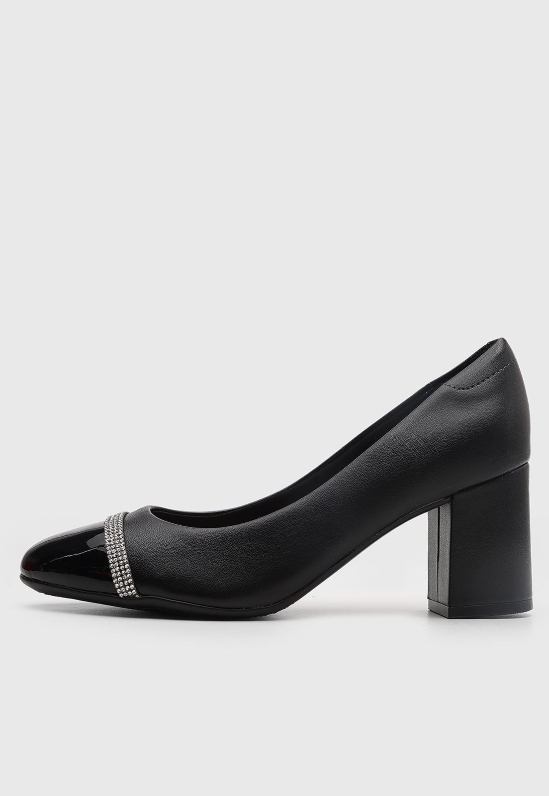 Scarpin Feminino Beira Rio Salto Grosso Pedraria Preto