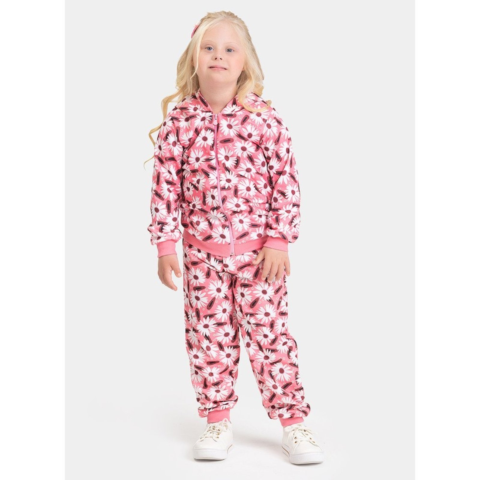 Infantil - Conjunto Inverno Menina Rosa Claro Jaqueta com Capuz e Calça em Moletom Florido