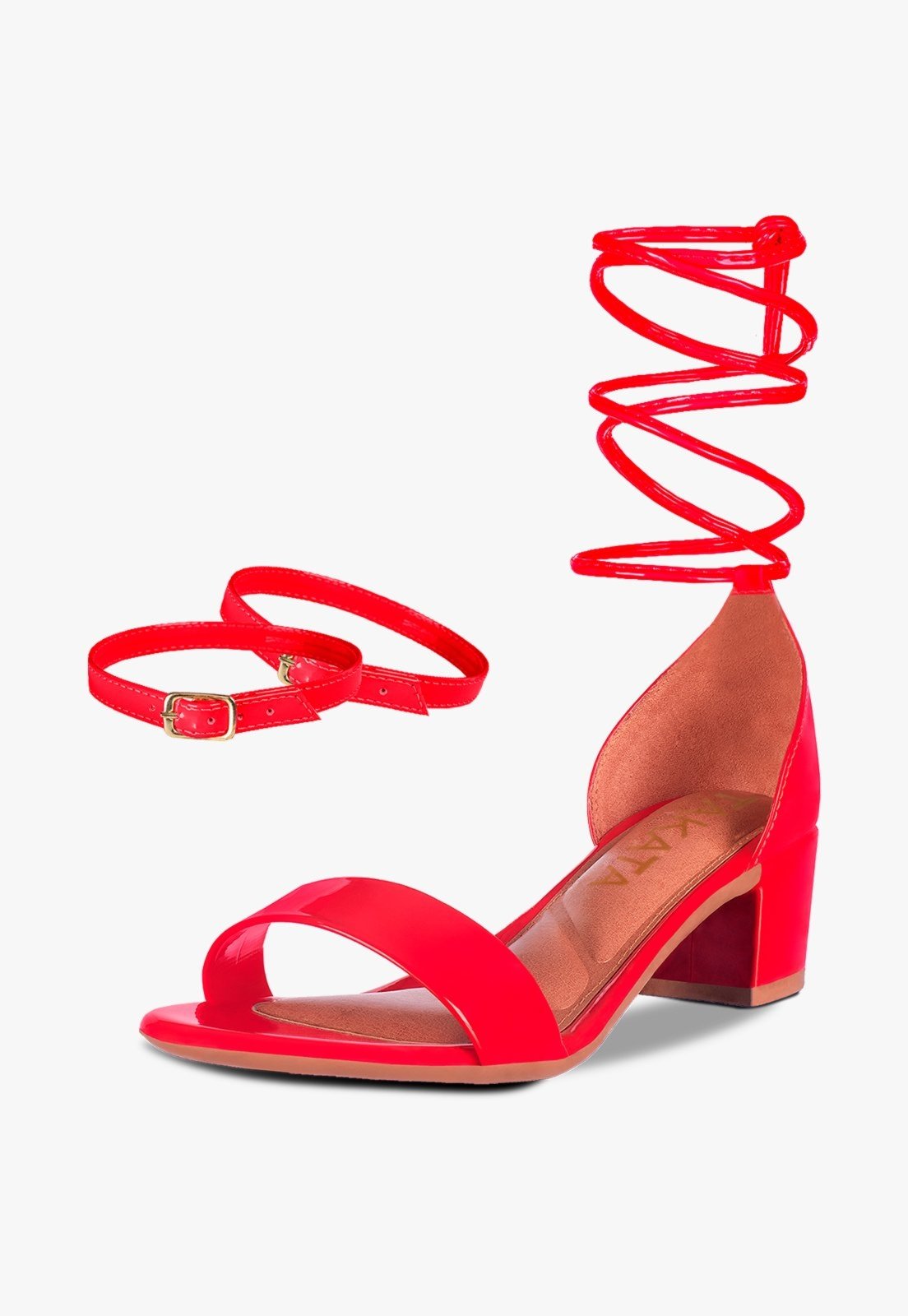 Sandália Feminina Salto Quadrado Grosso Bloco Baixo Confortável Sapato Festa elegante Vermelho -Verniz