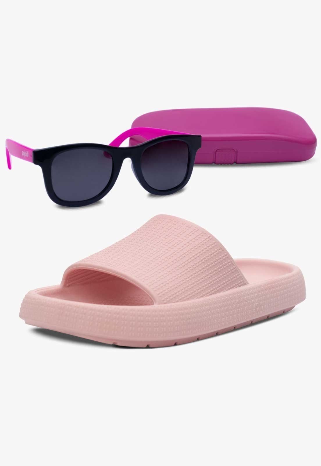 Infantil – Kit Óculos de Sol E Chinelo Slide Nuvem Pópidi Menina Rosa
