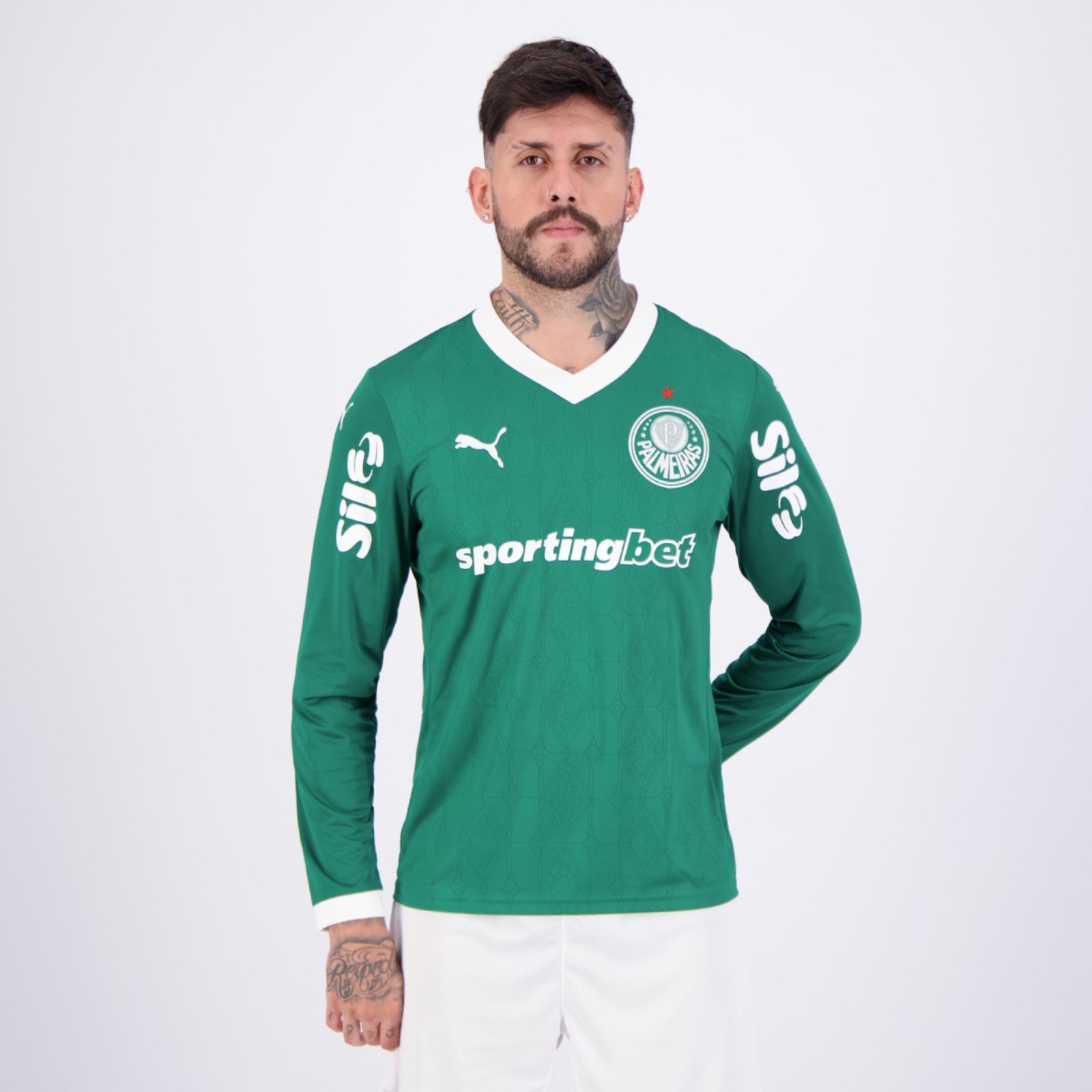 Camisa Puma Palmeiras I 2025 Manga Longa Com Patrocínio