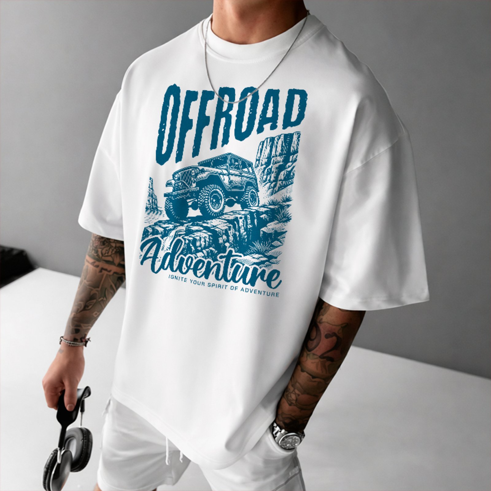 Camiseta Oversized 4x4 Off Road Aventura Lifestyle Unissex Branco
