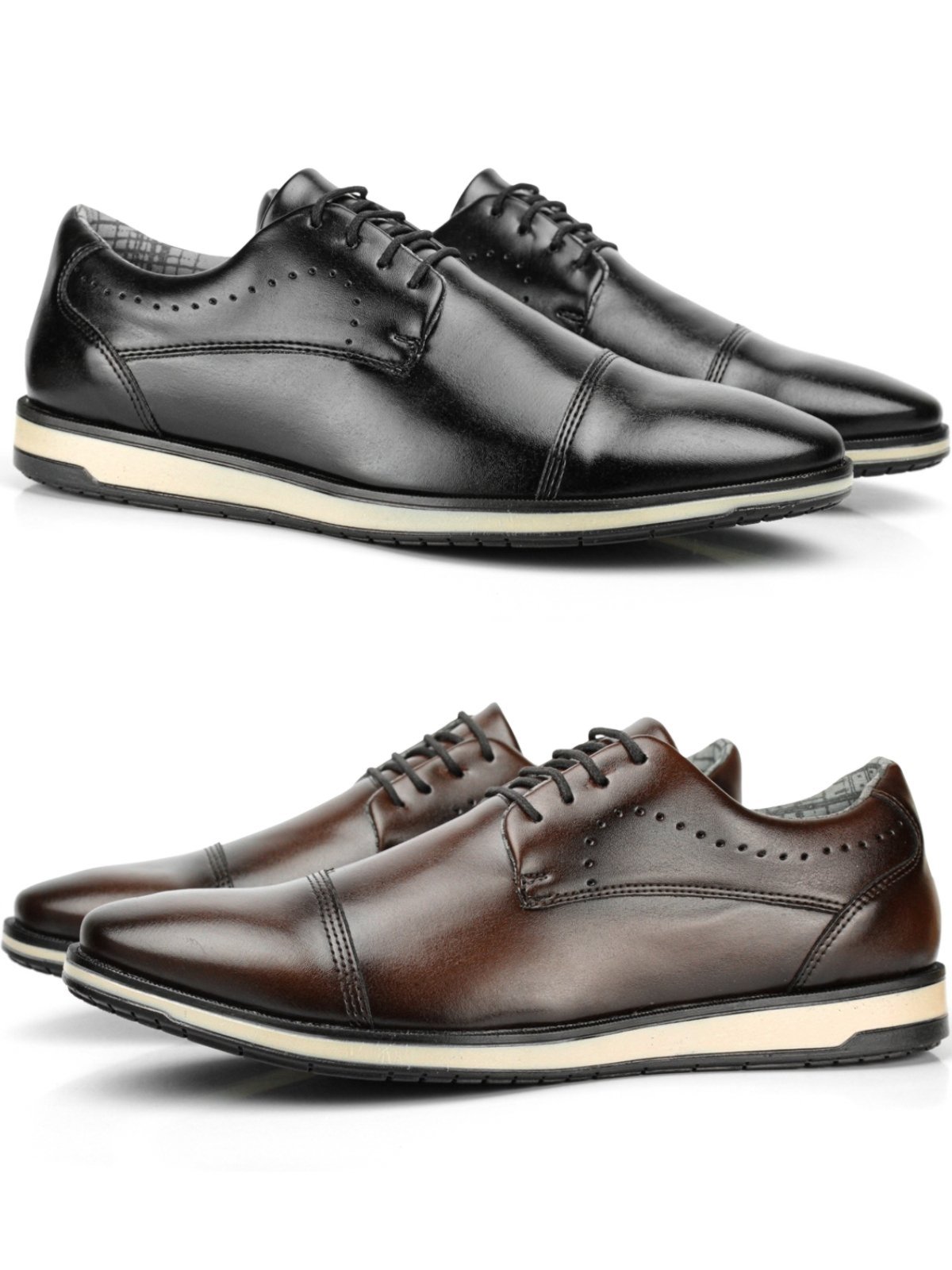 Kit Sapato Social Masculino Oxford Marrom Sapatofran Cadarço Confortável Confort Preto