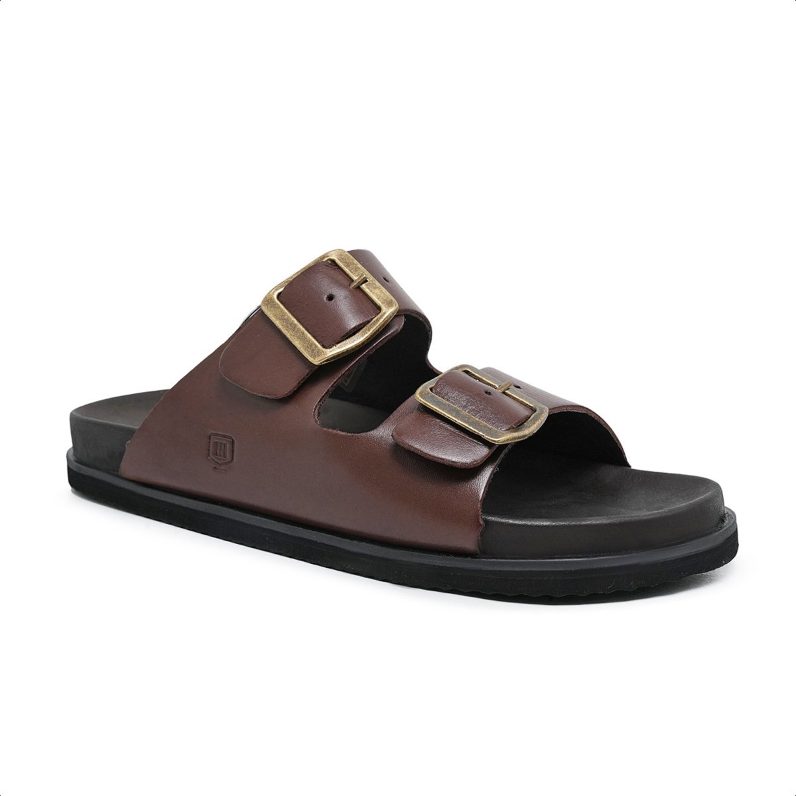 Sandália Masculina Couro Marrom Malbork 2 Fivelas Confortável