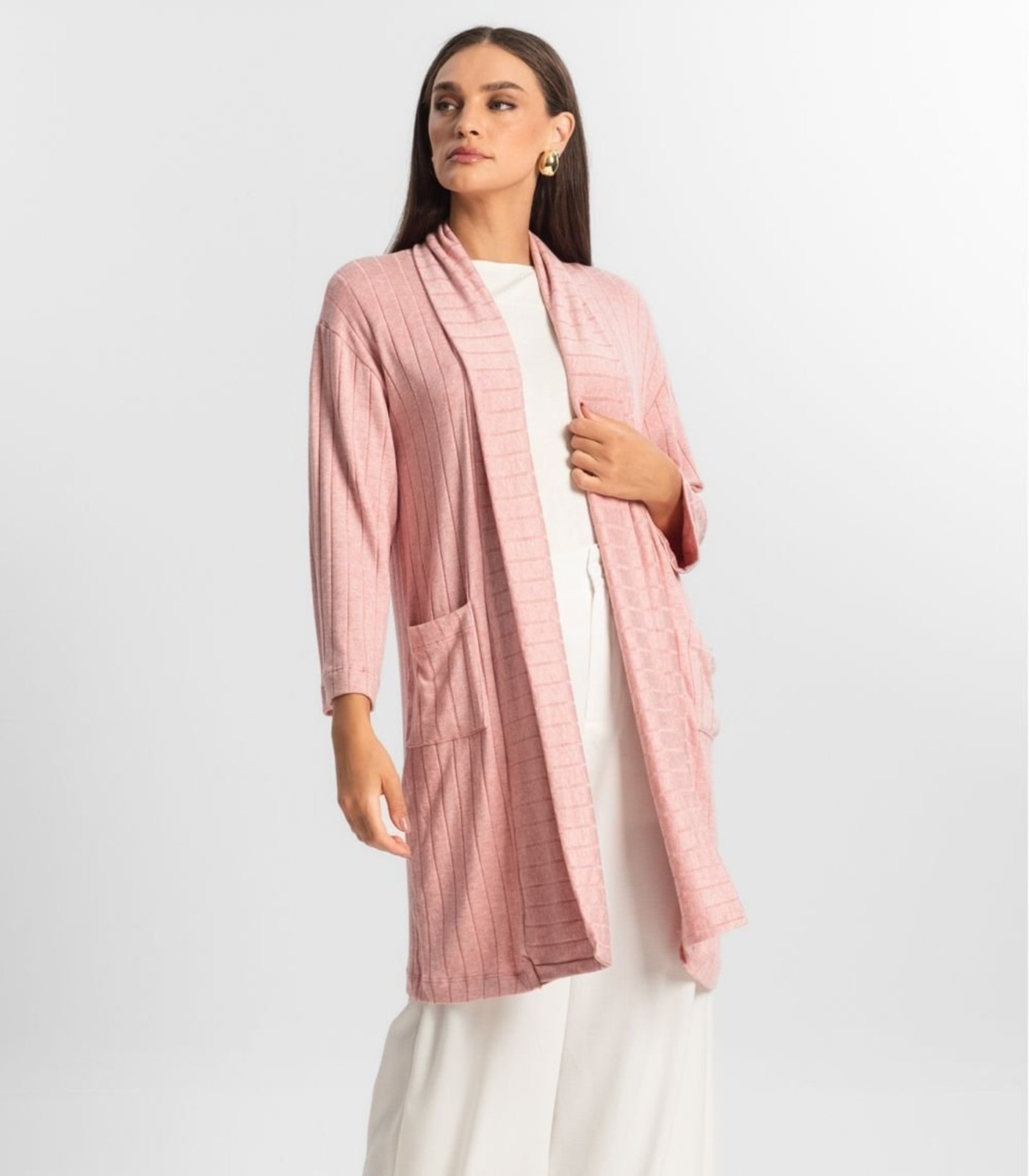 Cardigan Tricot Alongado Feminino Endless Rosa