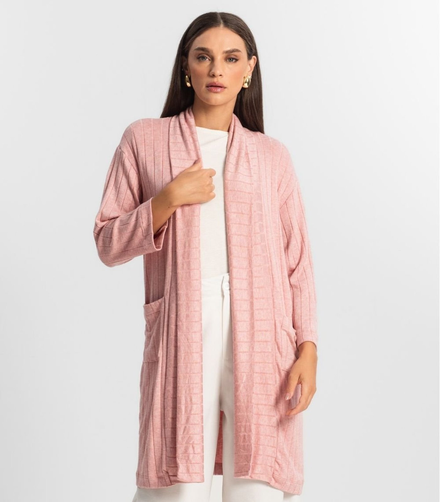 Vista 3 Cardigan Tricot Alongado Feminino Endless rosa Endless rosa