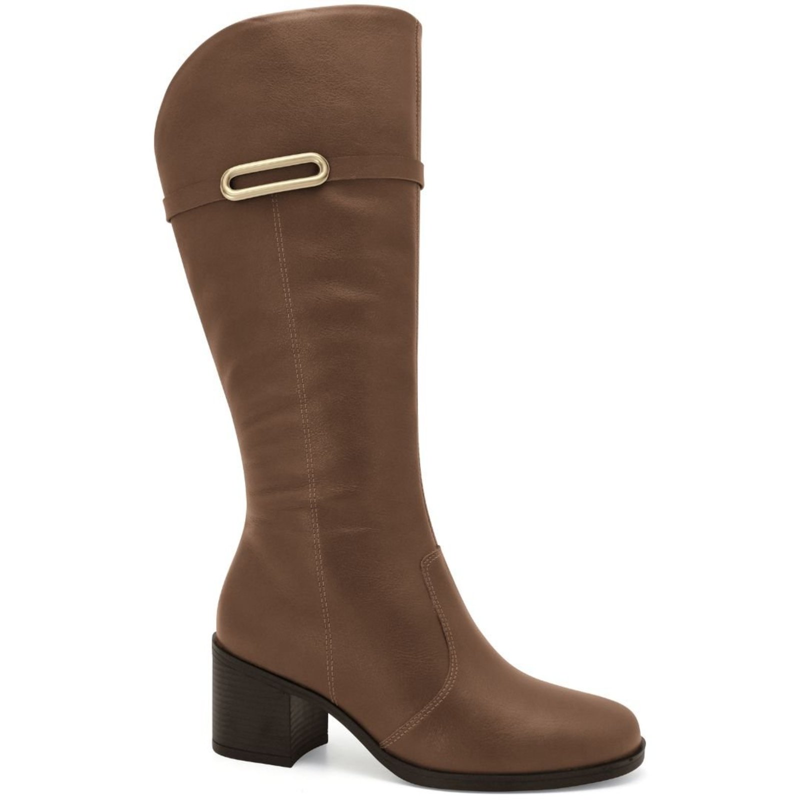 Bota Feminina em Couro Cano Alto Comfortflex 2684306 - Capuccino