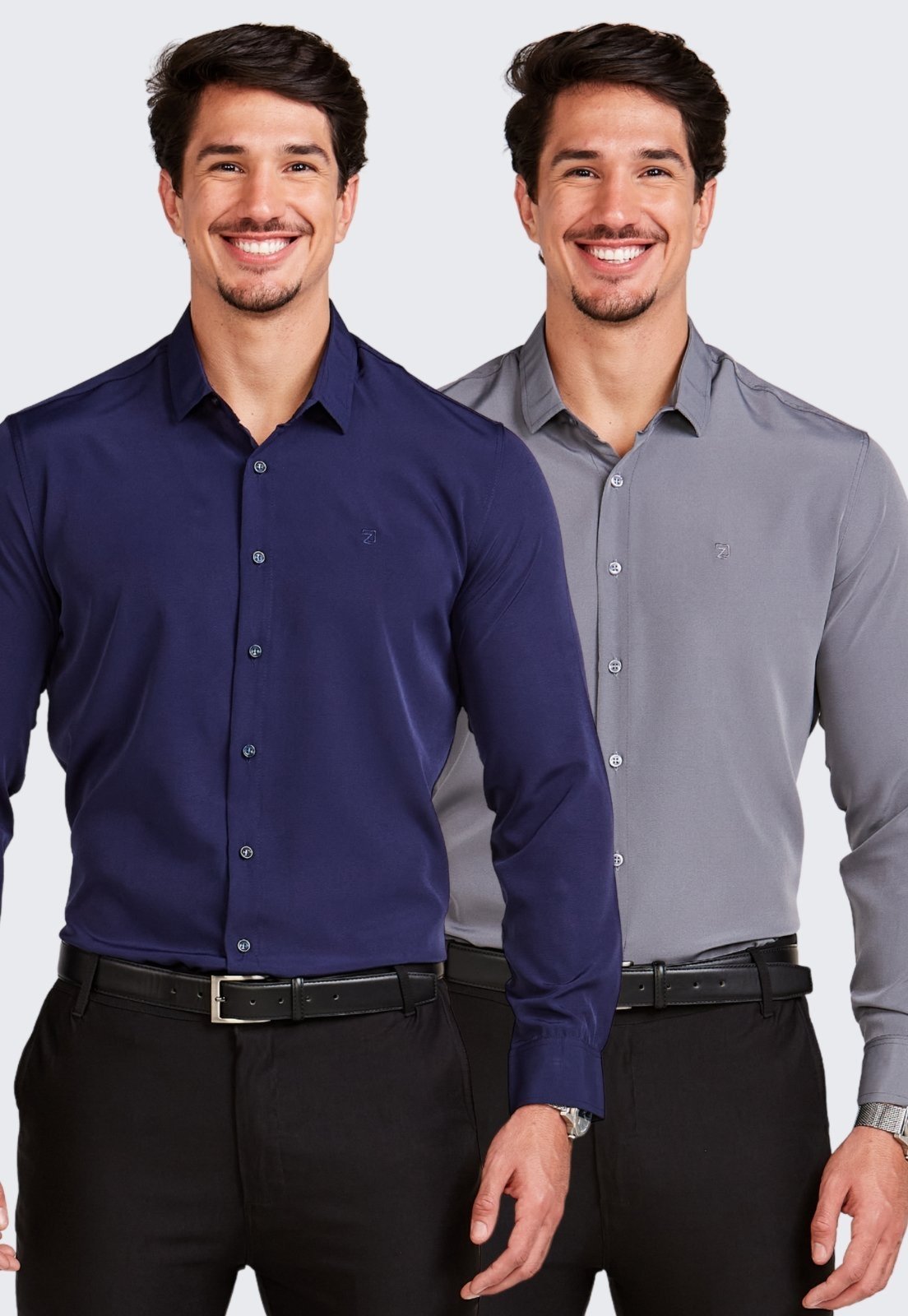 Kit 2 Camisa Social Masculina Manga Longa Daze Modas Cinza e Azul Marinho