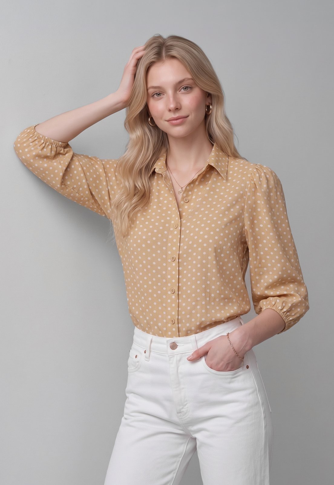 Camisa Intens Manga 3/4 Viscolinho Bege