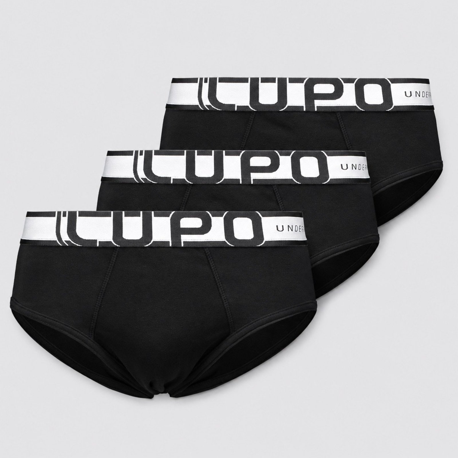 Kit 3 Cuecas Slip Lupo Algodão com Elastano Preta