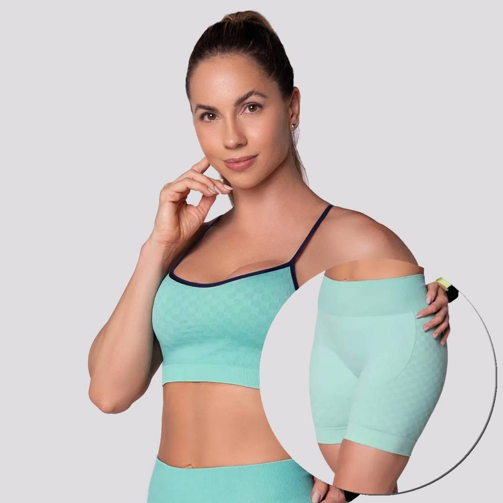 Conjuto Top e Shorts Selene Quadriculado com Bojo Removível Feminino Verde