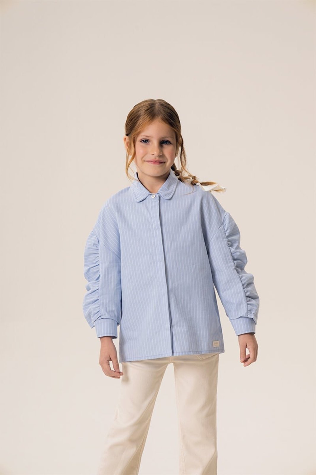 Infantil - Camisa Menina Bugbee em Tecido Listrado Com Manga Diferenciada